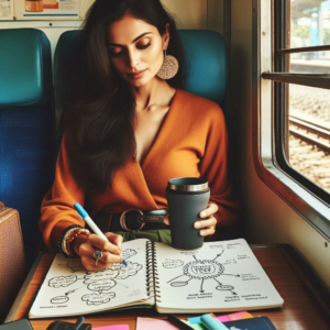 Mind-Mapping-on-the-Go-Showcase-a-woman-sitting-on-a-train-with-a-travel-mug-of-tea-in-her-h-1.png