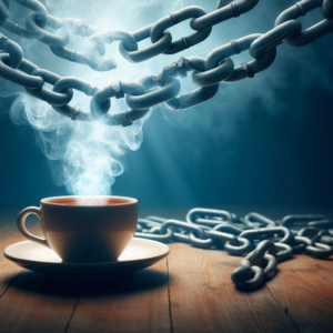 A-tea-cup-on-a-table-with-steam-rising-and-intertwining-with-broken-chains-or-shackles-in-the.png