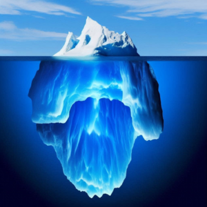 Iceberg Concept: An image of an iceberg where only the tip is visible above the water, while the bulk of the iceberg below the surface represents the deeper, more complex traits of the person. This visual metaphor highlights that there’s much more to a person than what’s immediately visible.