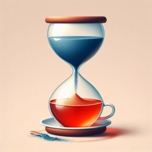hourglass with a teacup, where the sand represents the passage of time and the tea represents the outcome of that time. This visual emphasizes that progress takes time and patience.